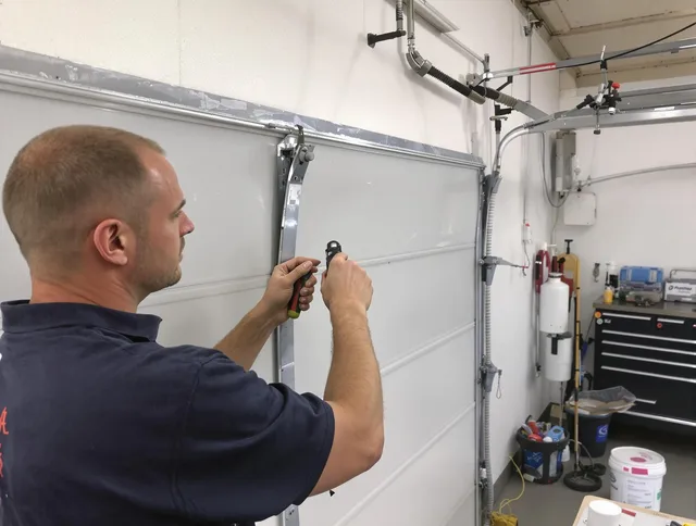Before and after garage door dent repair by Hemet Garage Door Repair in Hemet