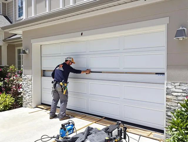 Hemet Garage Door Repair team performing complete garage door replacement at Hemet residence