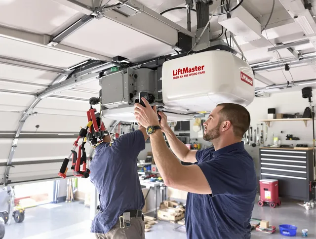 Hemet Garage Door Repair technician performing advanced diagnostics on garage opener in Hemet